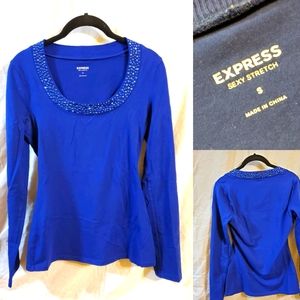 Express sexy, blue stretchy sweater